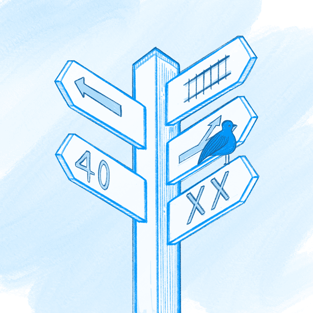 Blinking crossroads sign with bird