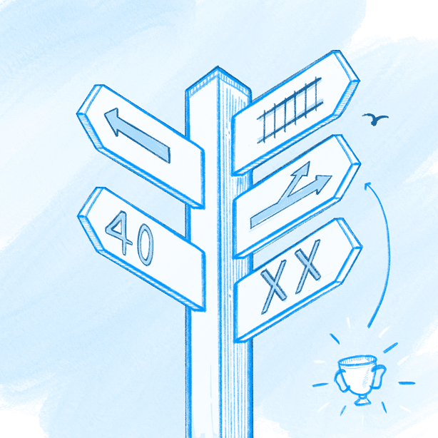 Award cup blinking next to a sign