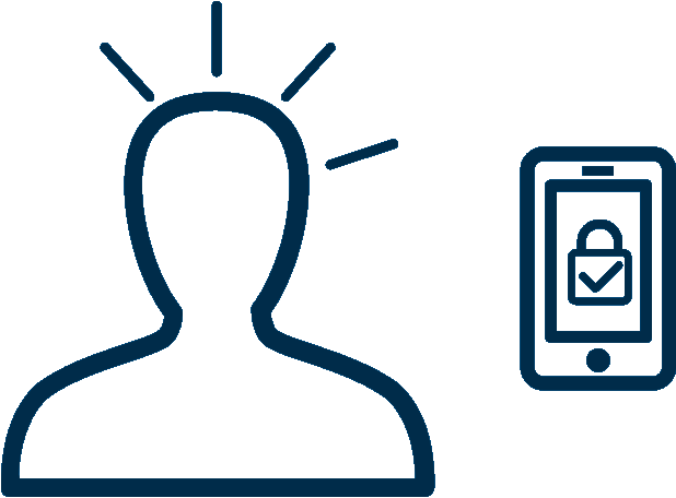 Abbildung: Umriss einer Person neben einem Mobiltelefon mit einem Sperrsymbol