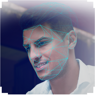 Gesicht mit elektronischer Linienüberlagerung