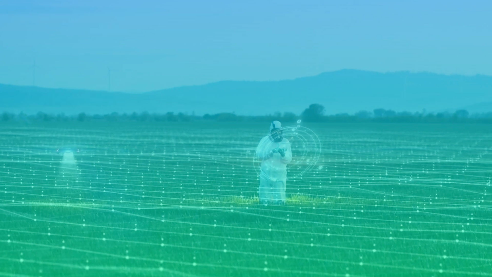 future engineer with drone analyzing a field