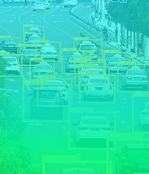 cars on the road with visual indicators around them