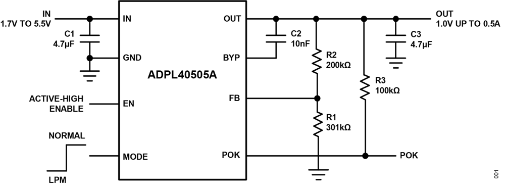 Applikations-Schaltungsdiagramm - Analog Devices / Maxim Integrated ADPL40505A Low-Dropout (LDO) Linear Regler
