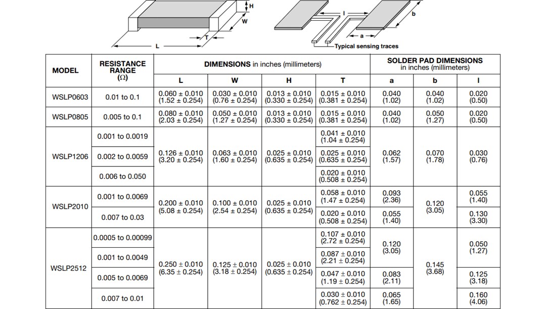 Mechanical Drawing - Vishay / Dale WSLP Very High Power Current Sense Resistors