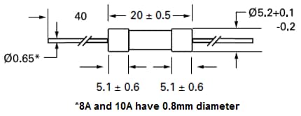 Tabelle - Littelfuse Träge, axial bedrahtete Sicherung der Serie 215SP mit Abmessungen von 5x20mm