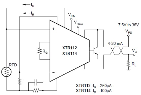 Applikations-Schaltungsdiagramm - Texas Instruments XTR112 und XTR114 4-20-mA-Stromtransmitter