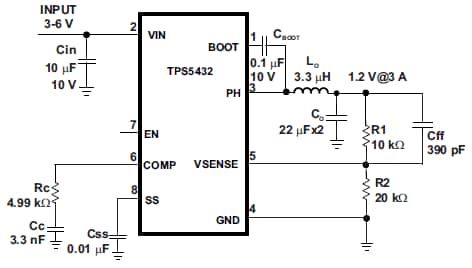 Schaltplan - Texas Instruments TPS5432 Synchroner Abwärtswandler 