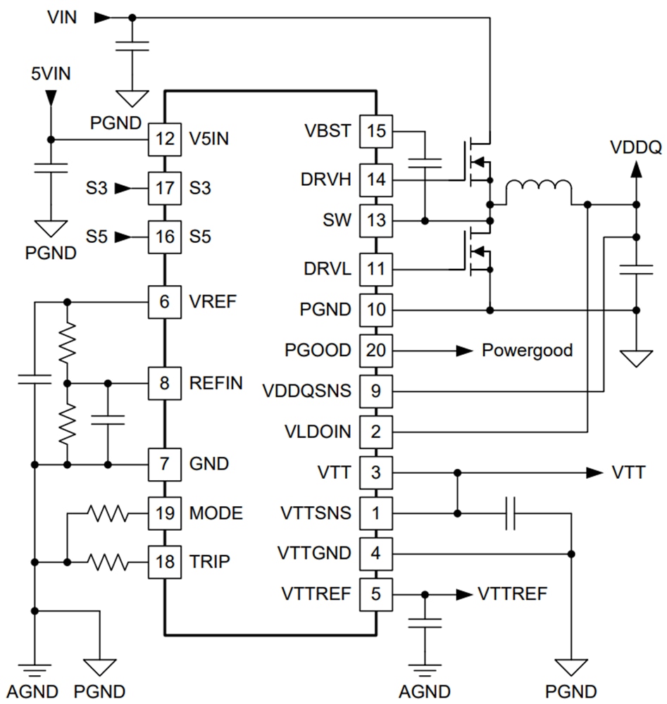Application Circuit Diagram - Texas Instruments TPS51916 Synchronous Buck Controller