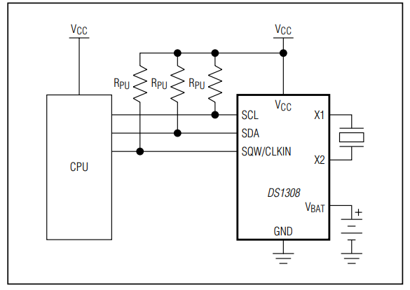 Applikations-Schaltungsdiagramm - Analog Devices / Maxim Integrated DS1308 Niedrigstrom I²C RTC