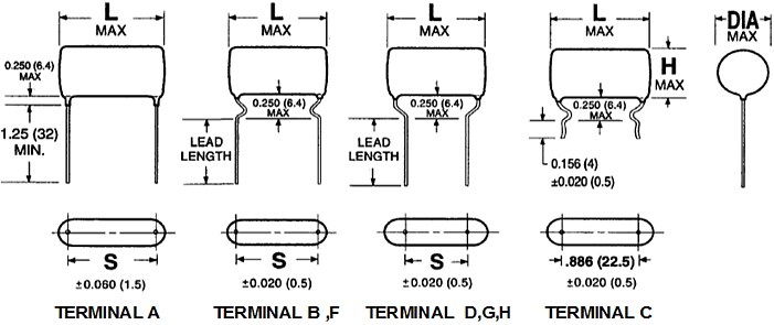 Mechanical Drawing - Cornell Dubilier / Knowles 715P Orange Drop® Film/Foil Capacitors