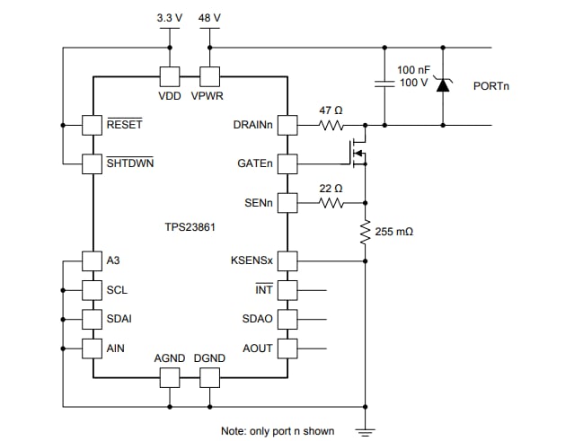 Schaltplan - Texas Instruments TPS23861 Quad-Port-Power-Over-Ethernet-PSE-Controller 