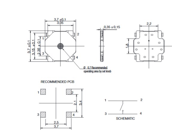 Mechanical Drawing - C&K Switches PTS540 Momentary Action Tactile Switches