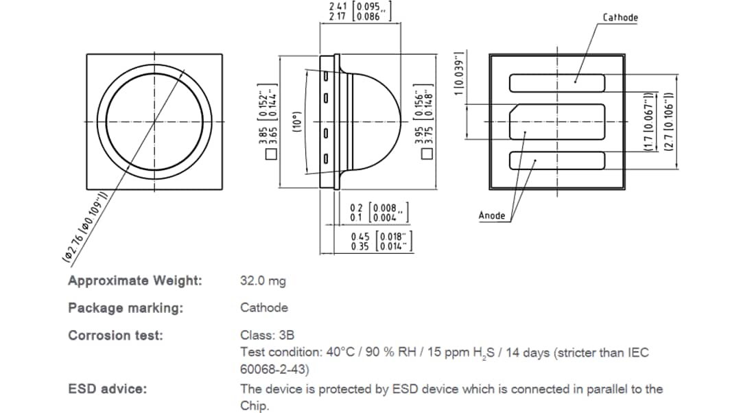 Technische Zeichnung - ams OSRAM OSLON Schwarze LEDs