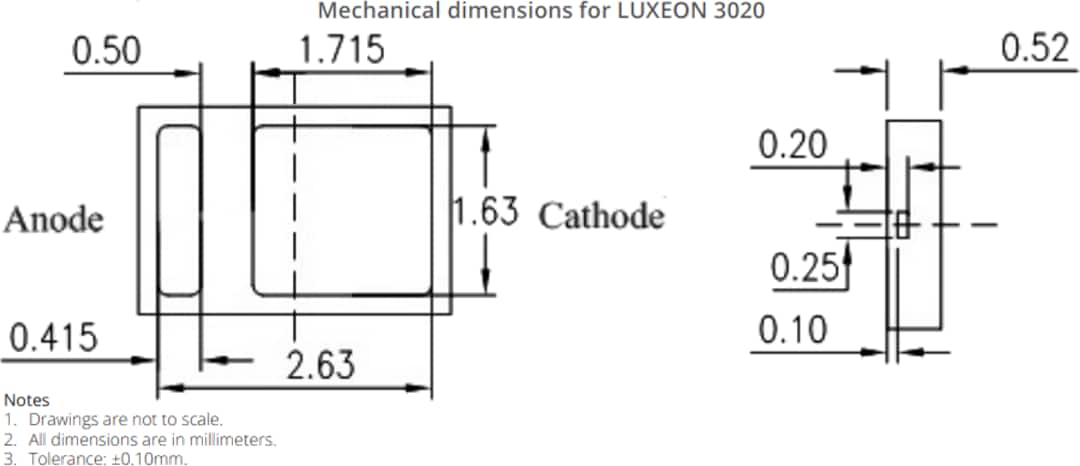 Technische Zeichnung - Lumileds LUXEON 3020 LEDs