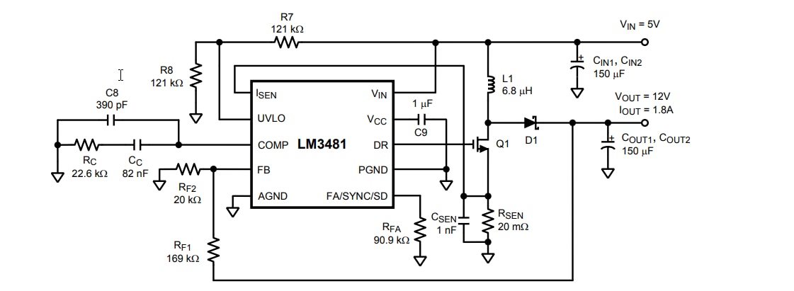 Applikations-Schaltungsdiagramm - Texas Instruments LM3481 SIMPLE SWITCHER® Low-Side N-FET Hochleistungs-Controller