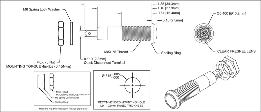 Mechanical Drawing - BIVAR PM5-M124 LED Panel Mount Indicators