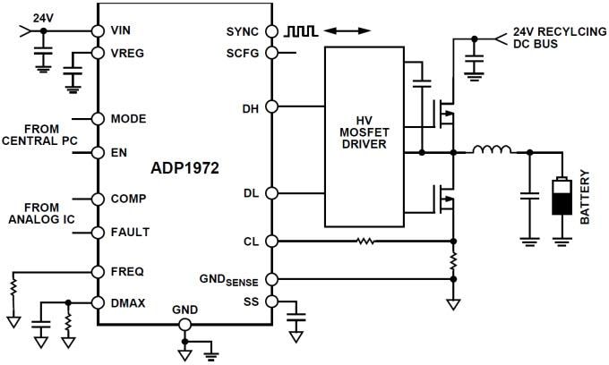 Applikations-Schaltungsdiagramm - Analog Devices Inc. ADP1972 Abwärts-/Aufwärts-PWM-Controller