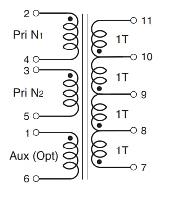 Schaltplan - Coilcraft PL160/PL300 SMT-Planar-Transformatoren