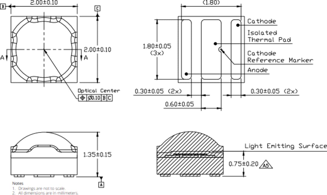Technische Zeichnung - Lumileds Lumileds LUXEON LEDs der C-Farbreihe