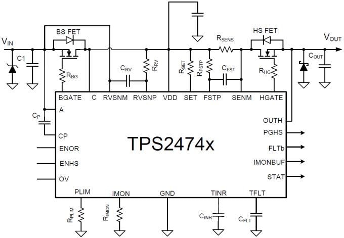 Schaltplan - Texas Instruments TPS2474x Hochleistungs-Hot-Swap & ORing-Regler