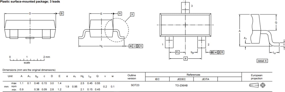 Technische Zeichnung - Nexperia BSH205G2 20V p-Kanal-Trench-MOSFET
