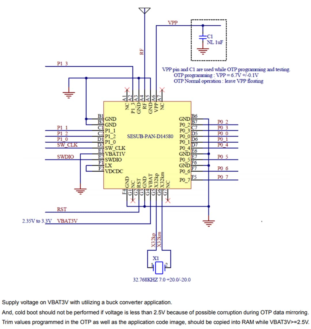 Application Circuit Diagram - TDK SESUB-PAN-D14580 BLUETOOTH v4.1 Module