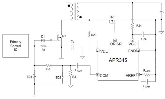 Applikations-Schaltungsdiagramm - Diodes Incorporated APR345 MOSFET-Treiber