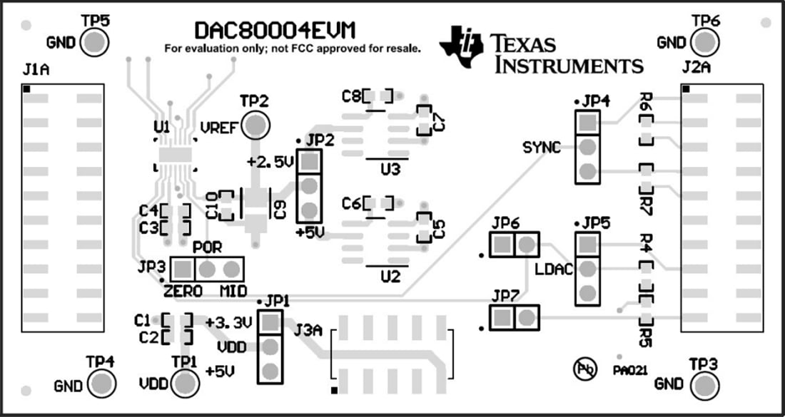 Technische Zeichnung - Texas Instruments DAC80004EVM DAC-Evaluierungsmodul (EVM)