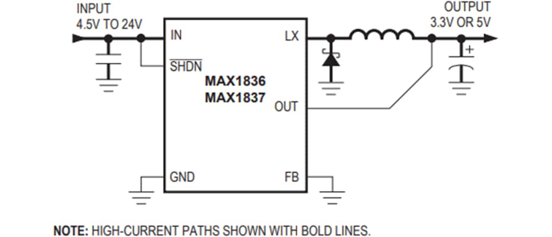 Applikations-Schaltungsdiagramm - Analog Devices / Maxim Integrated MAX1836/MAX1837 Abwärtswandler
