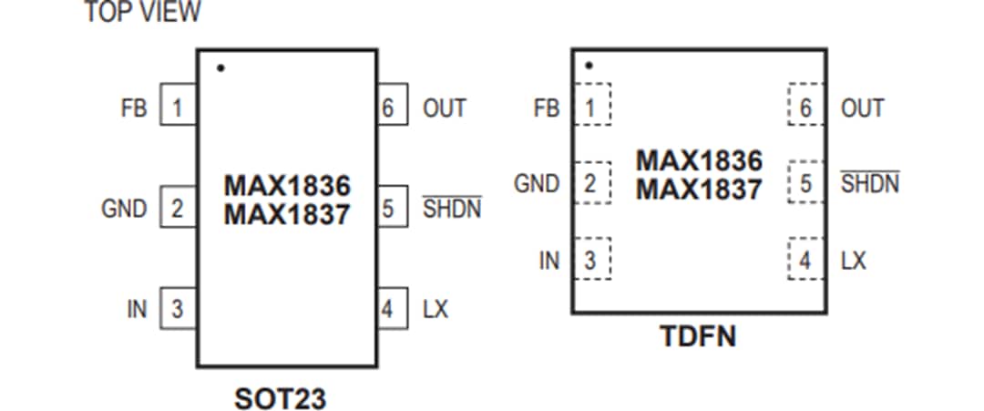 Technische Zeichnung - Analog Devices / Maxim Integrated MAX1836/MAX1837 Abwärtswandler