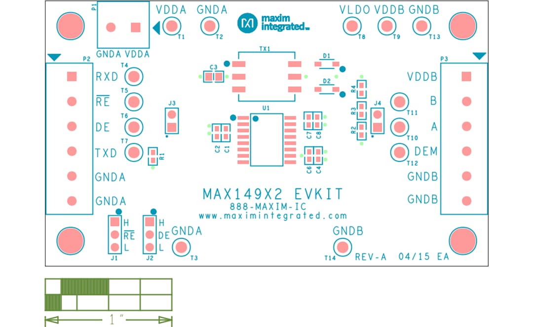 Technische Zeichnung - Analog Devices / Maxim Integrated MAX149X2EVKIT Transceiver Test-Kit