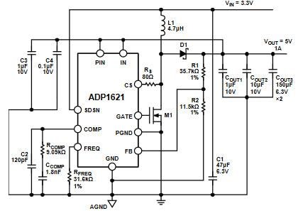 Applikations-Schaltungsdiagramm - Analog Devices Inc. ADP1621 DC-DC-Controller