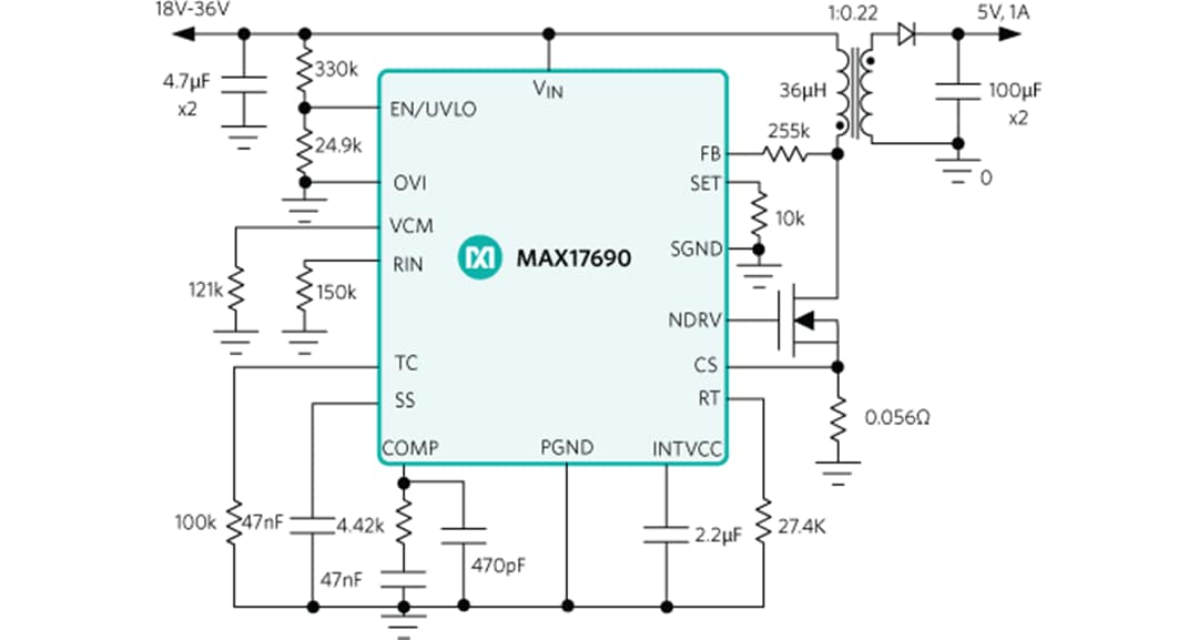 Blockdiagramm - Analog Devices / Maxim Integrated MAX17690 Isolierter Flyback-Controller
