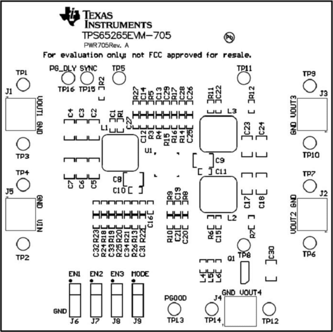 Technische Zeichnung - Texas Instruments TPS65265EVM-705 Evaluationsmodul (EVM)