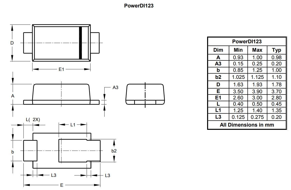 Technische Zeichnung - Diodes Incorporated DFLS1150Q Schottky-Barrieregleichrichter