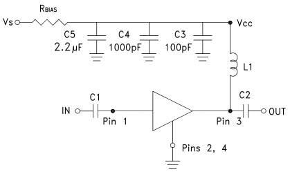 Applikations-Schaltungsdiagramm - Analog Devices Inc. HMC589A Gain-Block-Verstärker