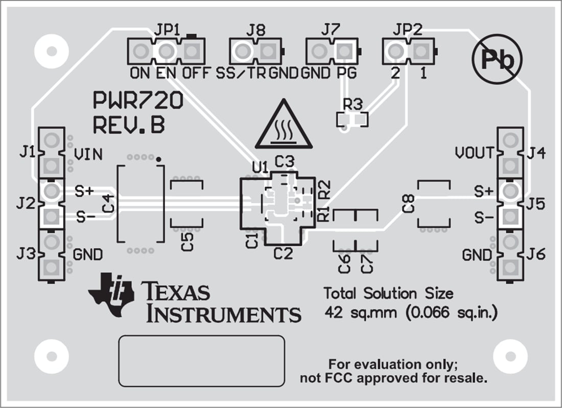 Technische Zeichnung - Texas Instruments TPS821x0EVM-720 Abwärtswandler-EVMs
