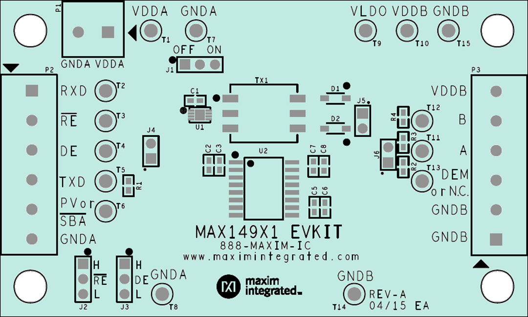 Technische Zeichnung - Analog Devices / Maxim Integrated MAX149X1EVKIT Evaluierungskit