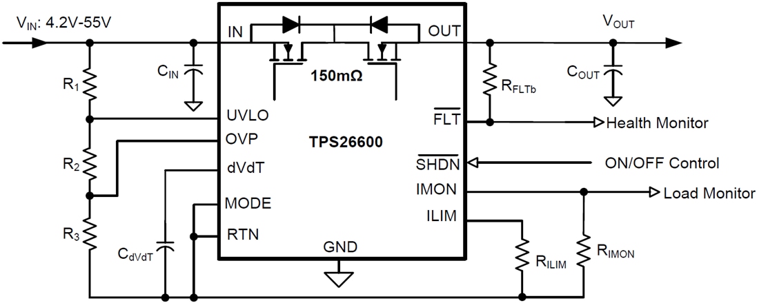 Schaltplan - Texas Instruments TPS2660x Industrielle eFuse mit 60 V und 2 A