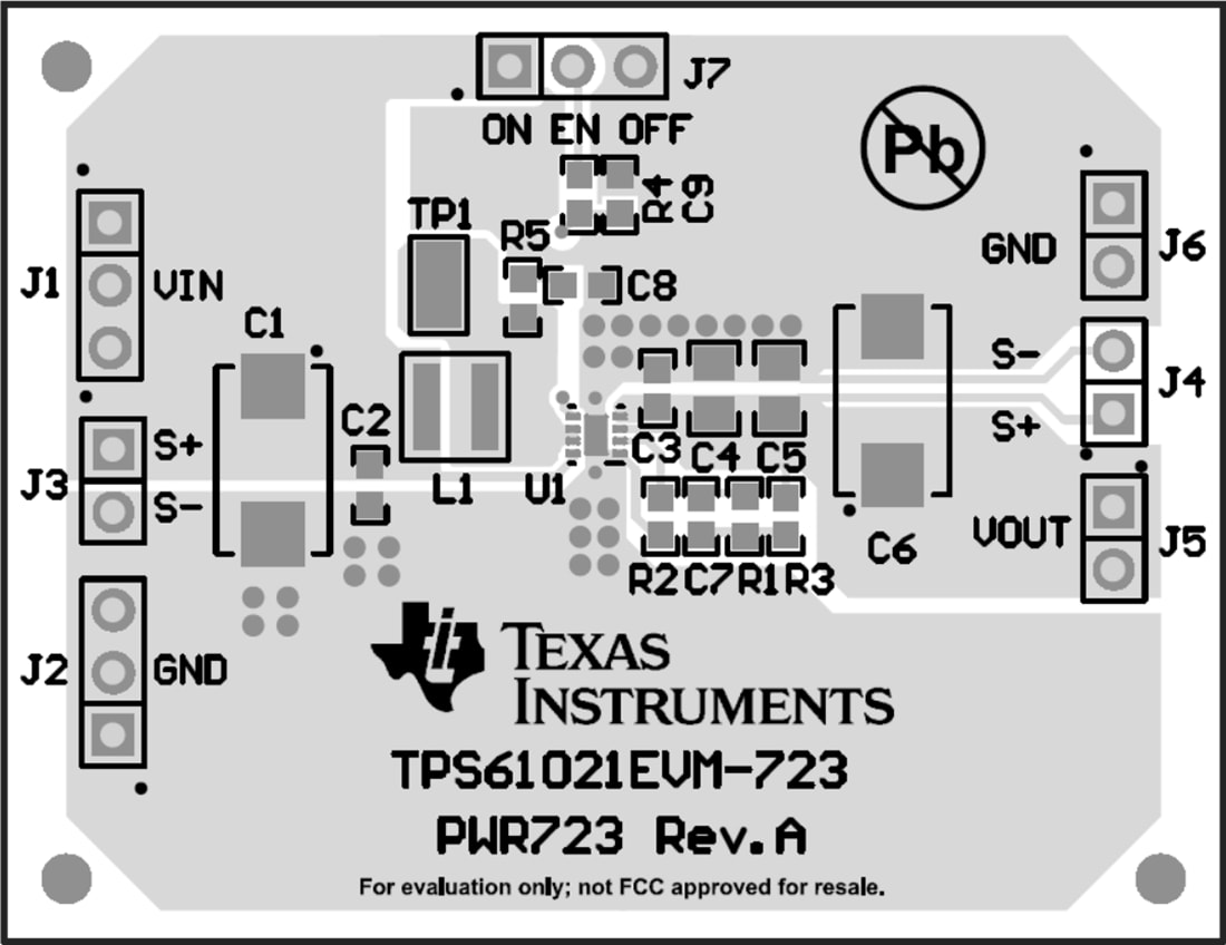 Technische Zeichnung - Texas Instruments TPS61021EVM-723 Aufwärtswandler-Evaluationsmodul