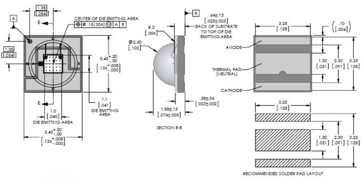 Mechanical Drawing - Luminus Devices SST-10-UV Surface Mount Series Ultraviolet LEDs