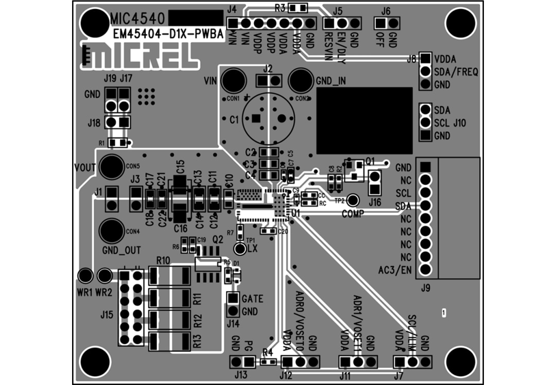 Technische Zeichnung - Microchip Technology MIC45404 Evaluationsboard