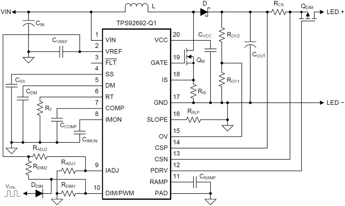 Applikations-Schaltungsdiagramm - Texas Instruments TPS92692/TPS92692-Q1 LED-Controller