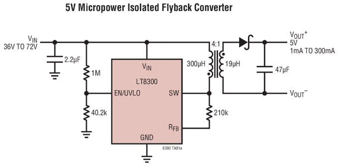 Applikations-Schaltungsdiagramm - Analog Devices Inc. LT830x Micropower Isolierte Sperrwandler