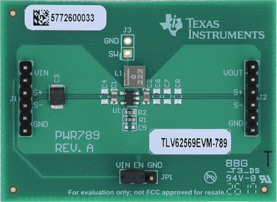 Technische Zeichnung - Texas Instruments TLV62569EVM-789 Abwärtswandler-EVM