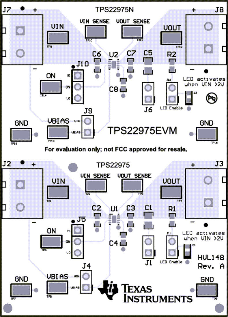 Technische Zeichnung - Texas Instruments TPS22975EVM Lastschalter-Evaluationsmodul (EVM)