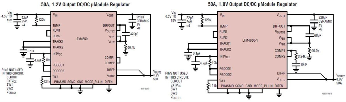 Applikations-Schaltungsdiagramm - Analog Devices Inc. LTM4650/1 μModule®-DC/DC-Regler
