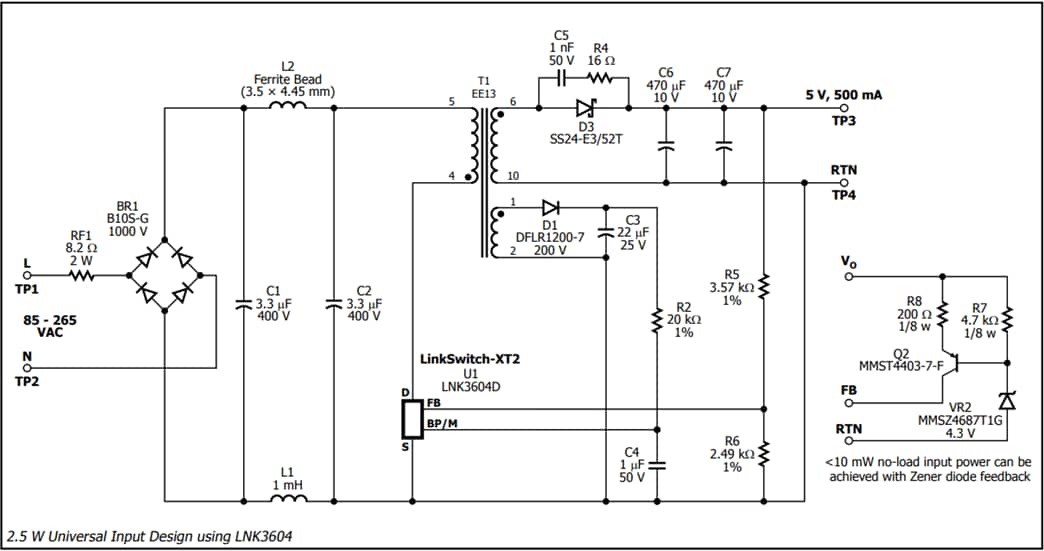 Applikations-Schaltungsdiagramm - Power Integrations LNK3604 LinkSwitch-XT2 Offline Schalt-ICs