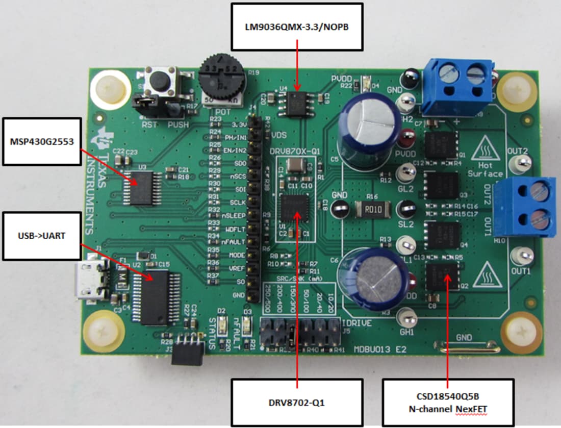 Technische Zeichnung - Texas Instruments DRV8702-Q1EVM Gleichstrommotor-Evaluationsmodul (EVM)