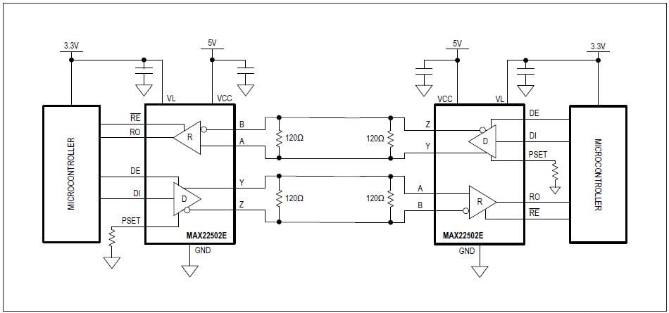 Applikations-Schaltungsdiagramm - Analog Devices / Maxim Integrated MAX22502E RS-485-/RS-422-Transceiver